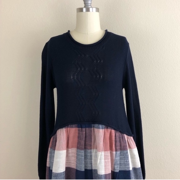 DONATED - Navy Plaid Check Sweater Tunic Shirt Dress - Picture 6 of 8